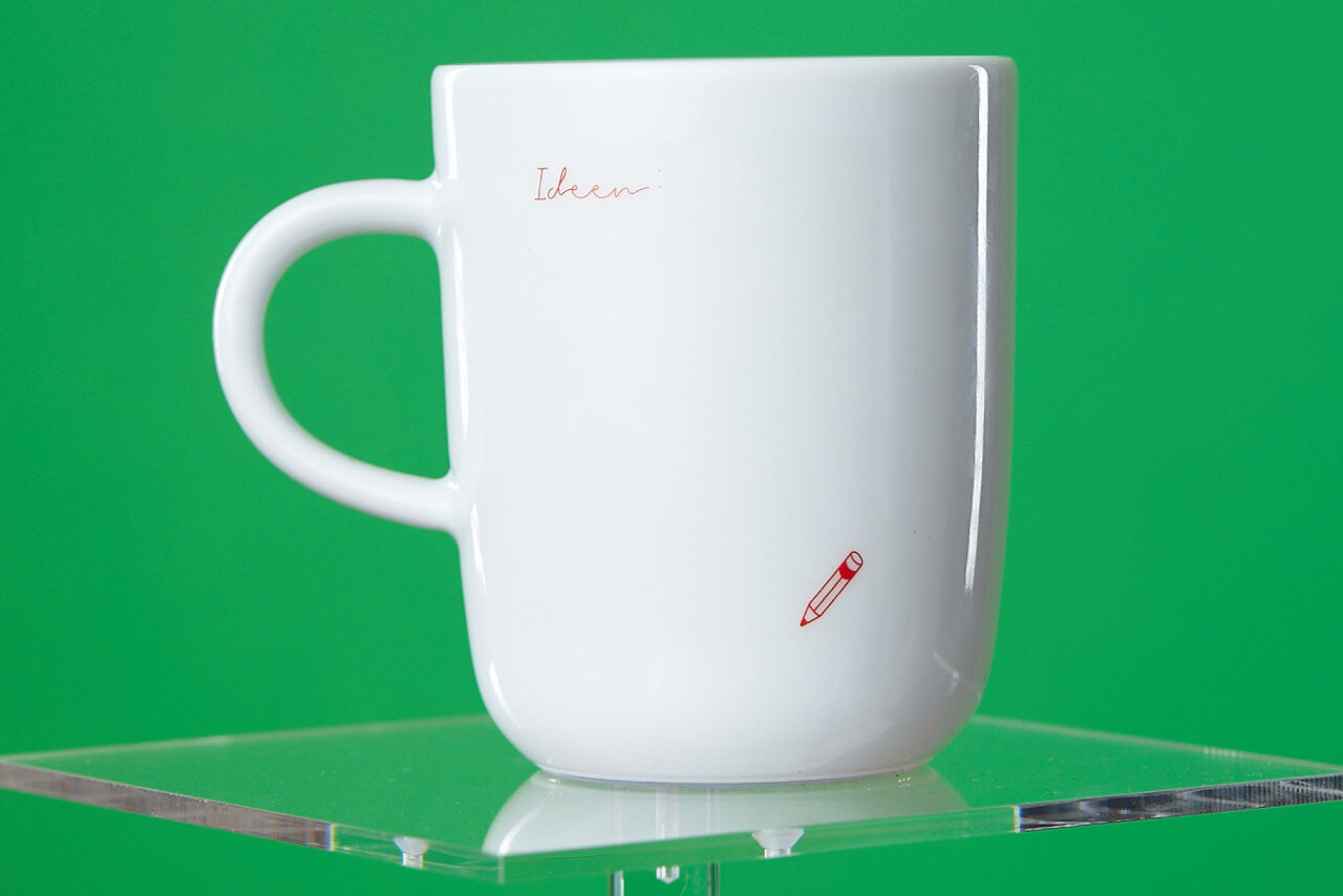 Wenn beim ersten Kaffee am Morgen mal wieder der Geistesblitz kommt – Werbeartikel Kaffeetasse